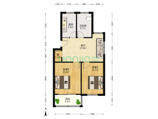 锦旺小区三期 2室1厅1卫 75平方