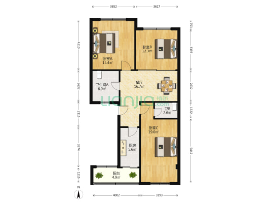 康民路93号 3室1厅2卫 106平方