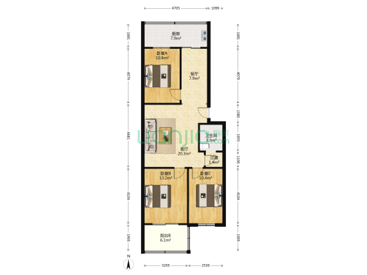 桥东小区G区 3室2厅1卫 100平方