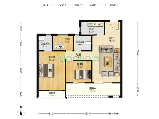 双绣锦园 3室1厅2卫 108平方