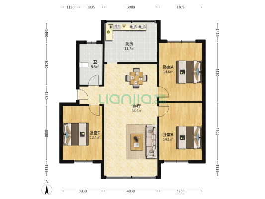 瑞丰公寓 3室1厅1卫 116平方