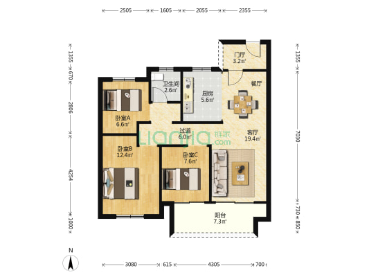 东时区 3室1厅1卫 92平方
