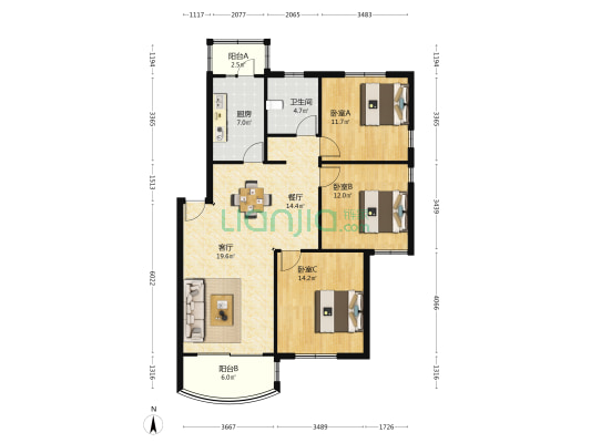 久业家苑 3室2厅1卫 110平方