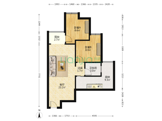 朝阳小区 2室1厅1卫 66平方