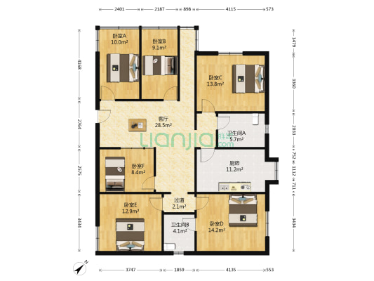 人民村 6室1厅2卫 140平方