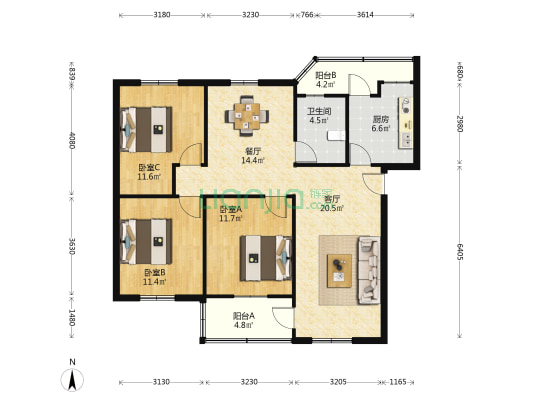 永兴小区 3室2厅1卫 106平方