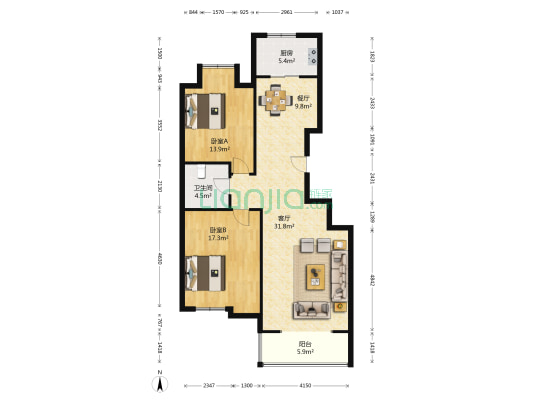 國華時代 2室2厅1卫 104平方