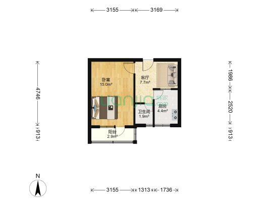 圆明园西路2号院 1室1厅1卫 41平方