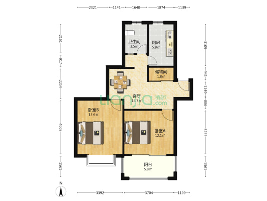 建德花园玫瑰苑(公寓) 2室1厅1卫 70平方