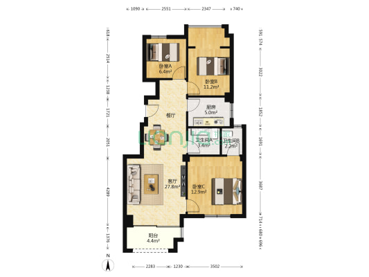 建发翔城国际南区 3室1厅2卫 89平方