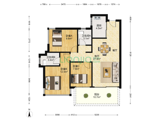 万科公园里 3室1厅2卫 89平方