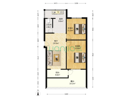 红花北路19号 2室1厅1卫 65平方