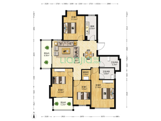 新和嘉苑 4室1厅2卫 142平方