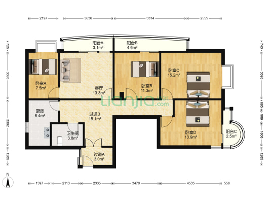 糖人街 4室1厅1卫 155平方