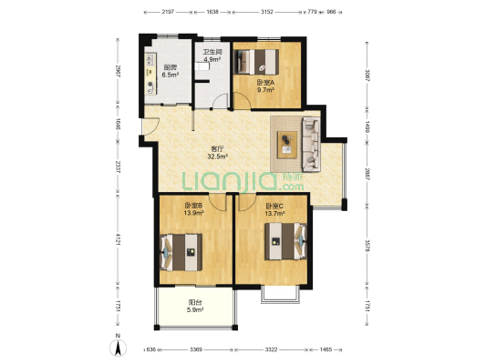 振兴嘉园 3室1厅1卫 113平方