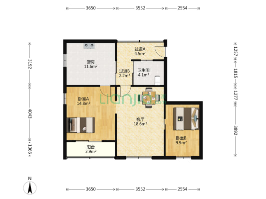 九村西巷 2室1厅1卫 90平方