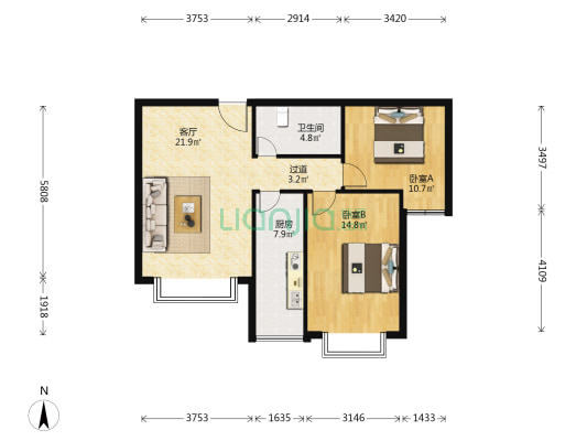 隆天景苑 2室1厅1卫 81平方