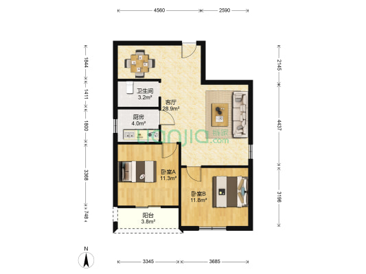 联创佳苑 2室1厅1卫 80平方
