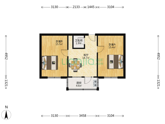 杭州道 2室1厅1卫 48平方