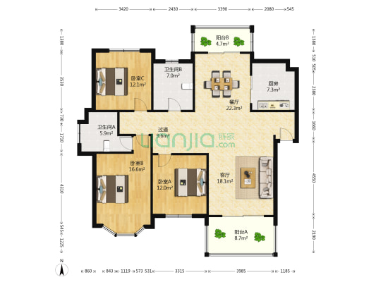 银都花苑 3室2厅2卫 140平方