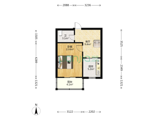 安德公寓 1室1厅1卫 49平方
