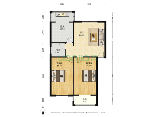 银丰家园幸福楼 2室1厅1卫 96平方