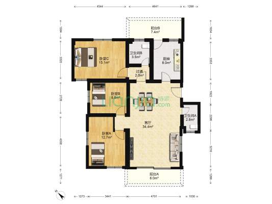 西海花苑 3室1厅2卫 120平方