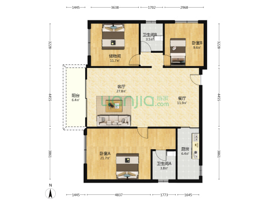兴贸广场 2室2厅2卫 117平方