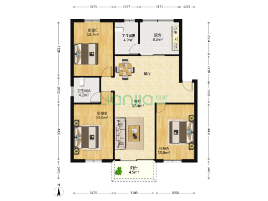 浦南一路 3室1厅2卫 131平方
