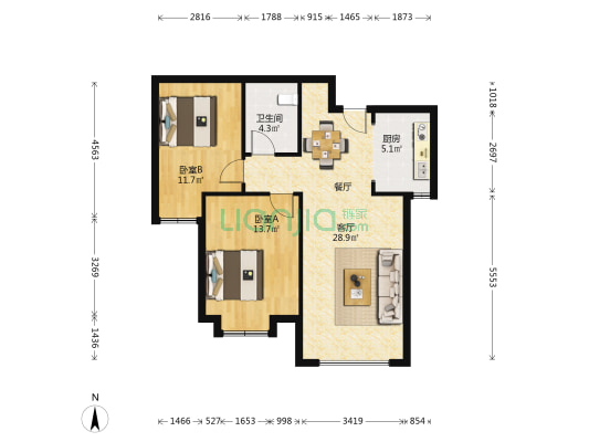 中央公园里 2室1厅1卫 89平方