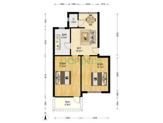 财校家属院 2室1厅1卫 77平方