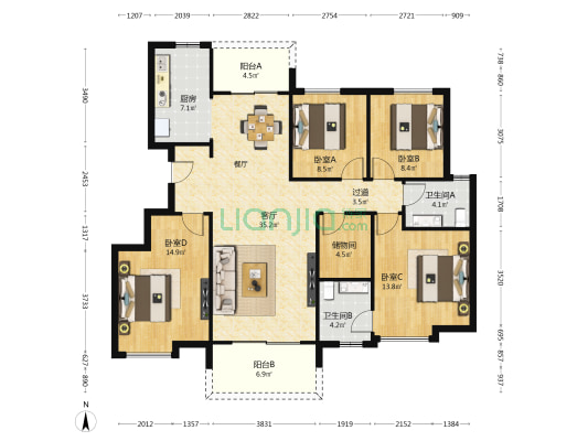 里城柳岸十里 4室1厅2卫 132平方