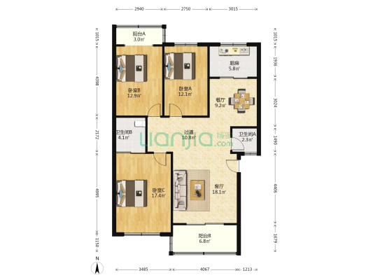 信美花苑 3室2厅2卫 117平方