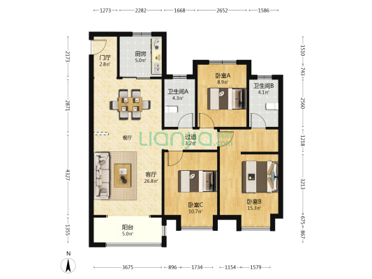 中梁国宾府 3室1厅2卫 117平方