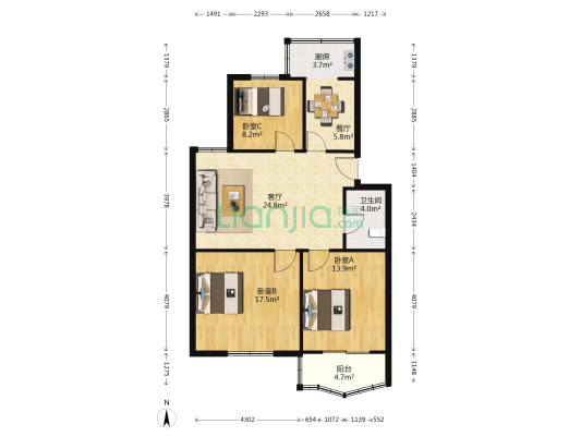 越秀苑 3室2厅1卫 98平方