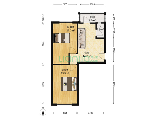 二建公司楼 2室1厅1卫 60平方
