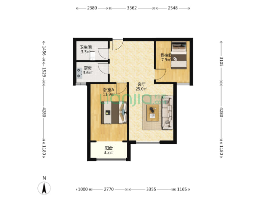 三益里建华雅居 2室1厅1卫 81平方