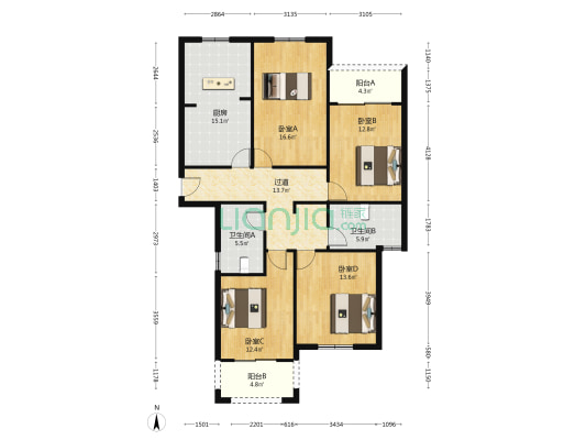 前宕名苑 4室0厅2卫 136平方