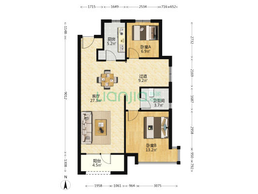 孔雀城畅园 2室1厅1卫 97平方