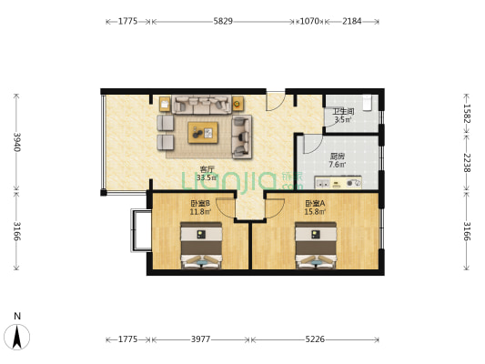 世纪花园(沙坪坝) 2室1厅1卫 94平方