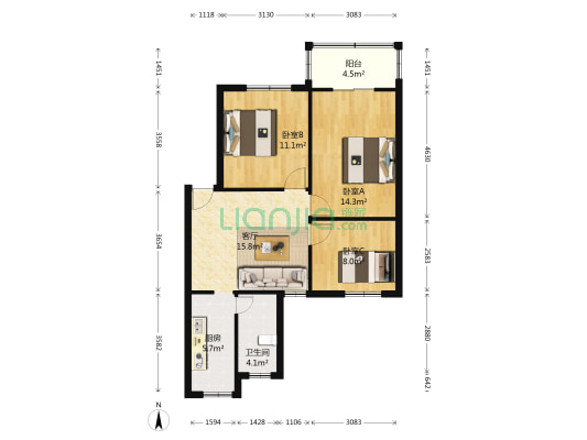 鹤池苑住宅小区 3室1厅1卫 75平方