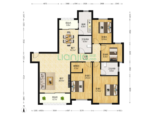 中洲珑悦 4室2厅2卫 161平方