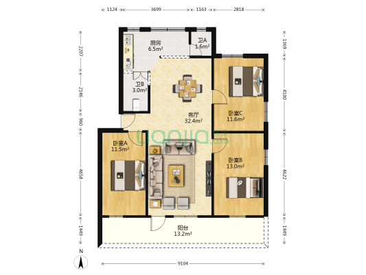 安宁巷4号 3室1厅2卫 83平方
