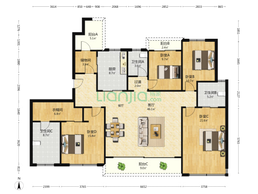 万科光年里 4室1厅3卫 183平方