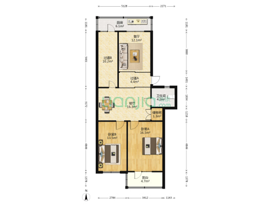 鸿兴楼 2室2厅1卫 103平方