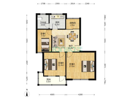 苋浦社区苋浦西路 3室1厅1卫 84平方