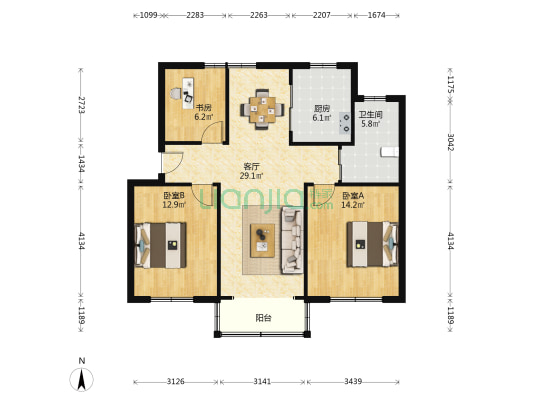 青灯新村西区 3室1厅1卫 95平方