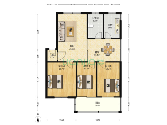 革新西巷 3室2厅1卫 108平方