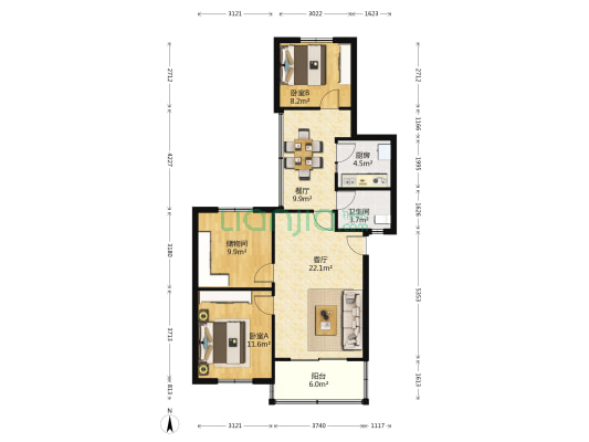 航天乙三区 2室2厅1卫 90平方