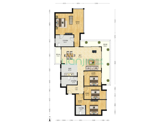 万科都会滨江 4室1厅3卫 190平方